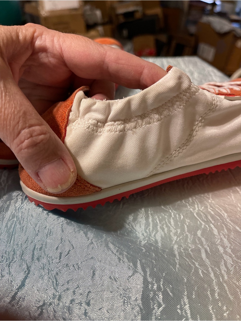 Coach White and Orange Suede Lace-Up Sneaker - Picture 2 of 8